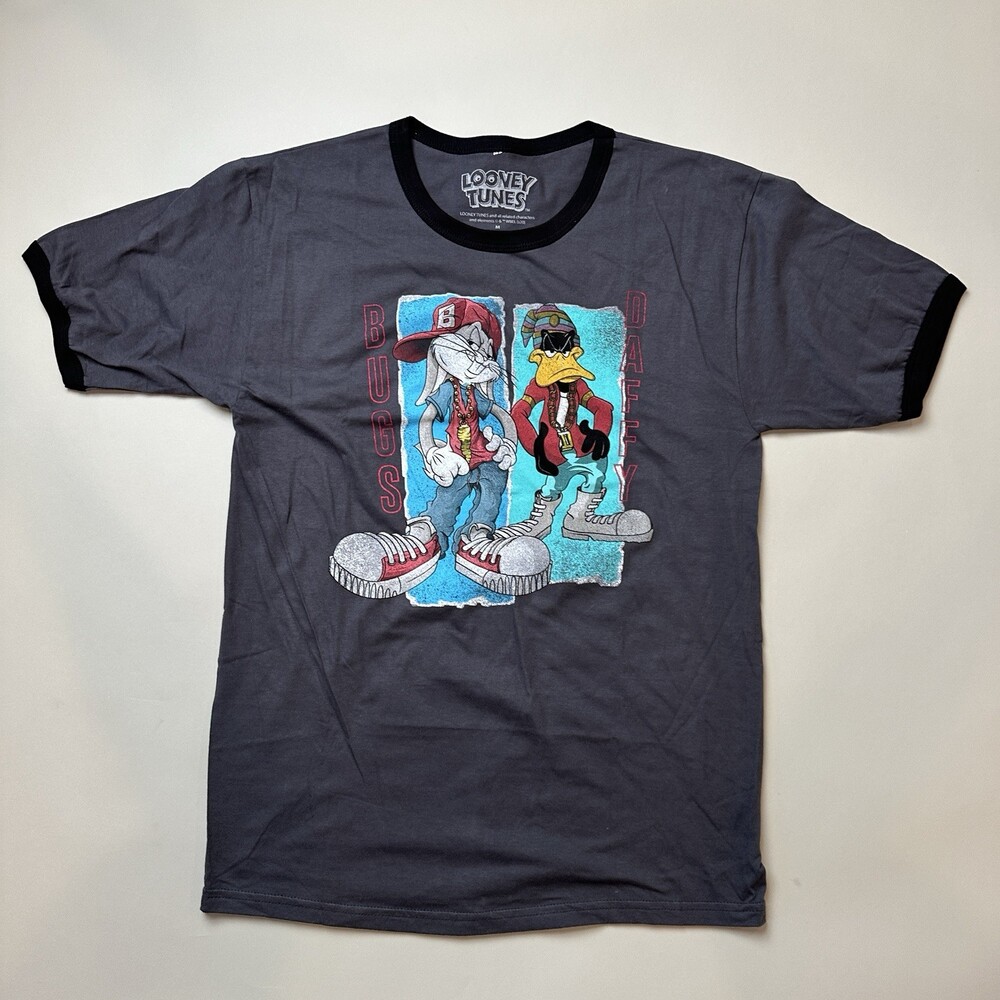 Looney Tunes Tasmanian Devil Gray Ringer Graphic T-Shirt Size Medium TAZ
